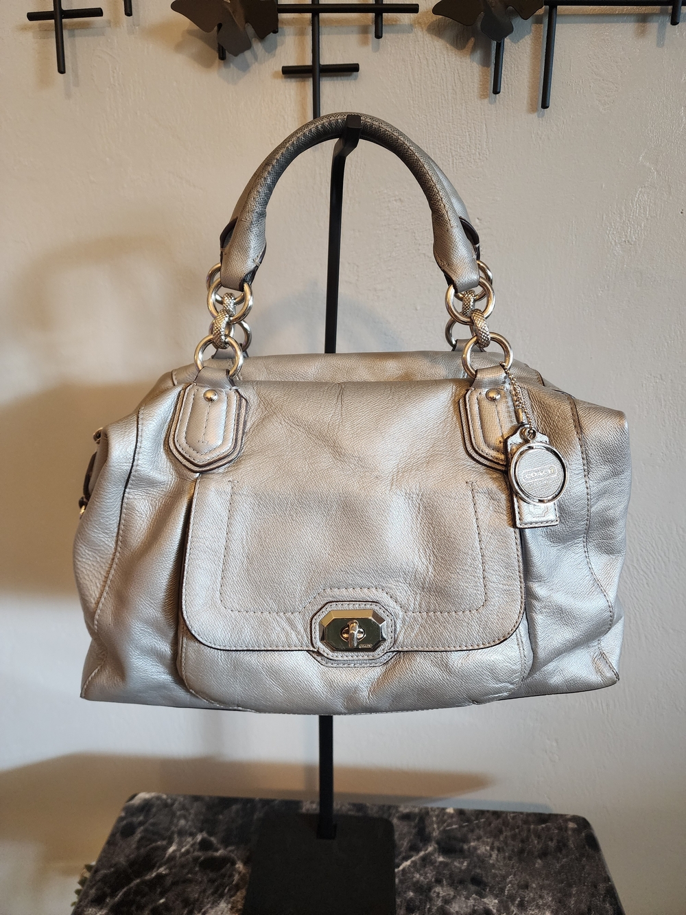 Coach Campbell Turnlock Covertible Shoulder Bag In Platinum Silver